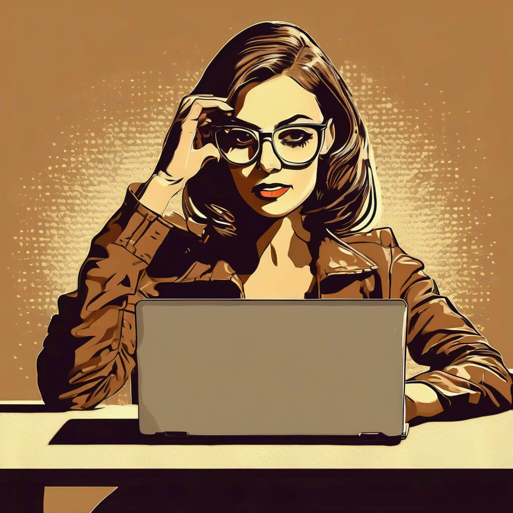 Focused And Inspired A Modern Professional At Work Woman focused on laptop, exuding vintage style in warm, muted tones.